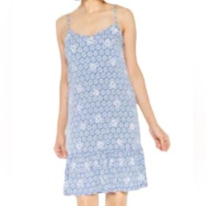 MICHAEL KORS Women's Dress Shore Blue Printed Ruffled Adj. Straps Sz L NWT